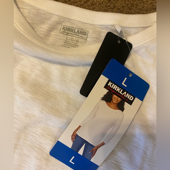 Kirkland Signature White 3/4 Length Sleeved Slub Tee Size L NWT - Picture 3 of 5